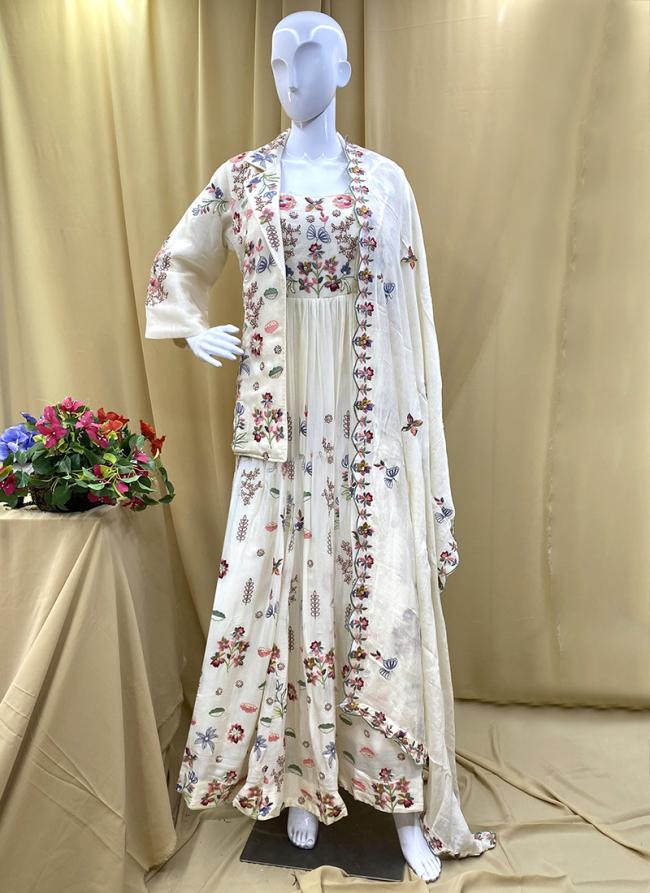 Chiffon White Traditional Wear Digital Printed Readymade Anarkali Suit